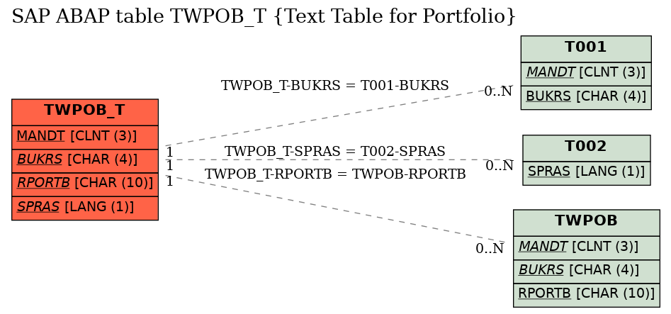 E-R Diagram for table TWPOB_T (Text Table for Portfolio)