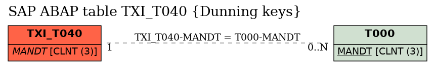 E-R Diagram for table TXI_T040 (Dunning keys)