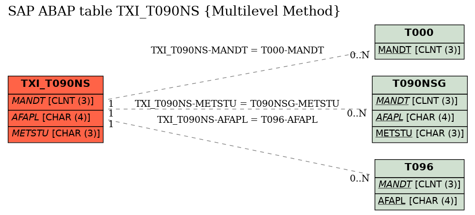 E-R Diagram for table TXI_T090NS (Multilevel Method)