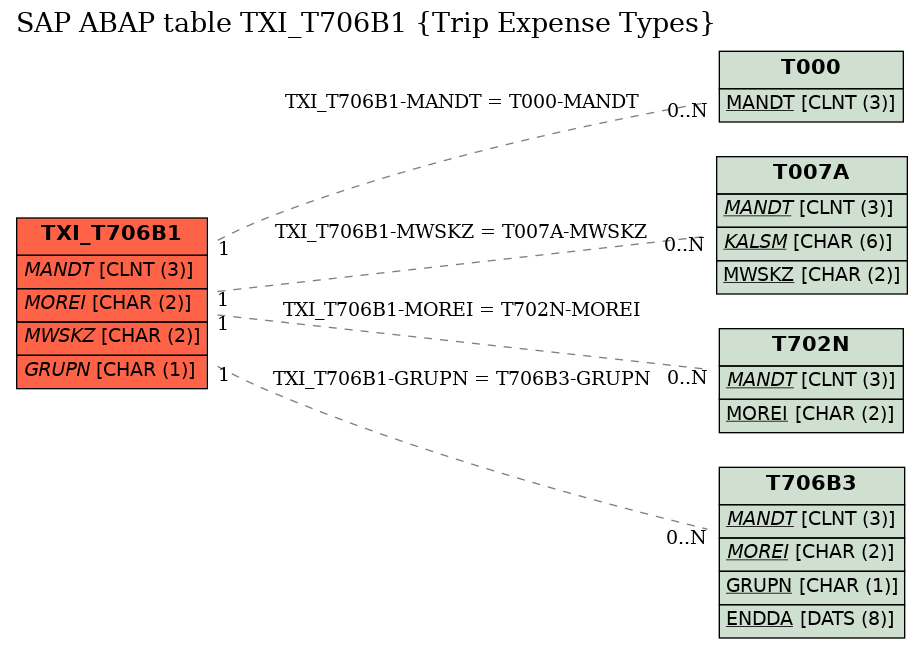 E-R Diagram for table TXI_T706B1 (Trip Expense Types)