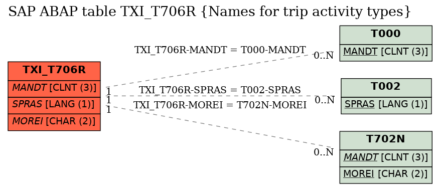 E-R Diagram for table TXI_T706R (Names for trip activity types)