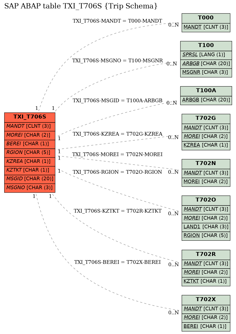 E-R Diagram for table TXI_T706S (Trip Schema)