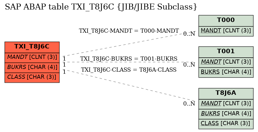 E-R Diagram for table TXI_T8J6C (JIB/JIBE Subclass)