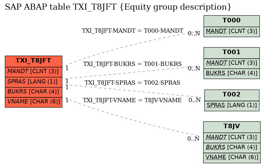 E-R Diagram for table TXI_T8JFT (Equity group description)