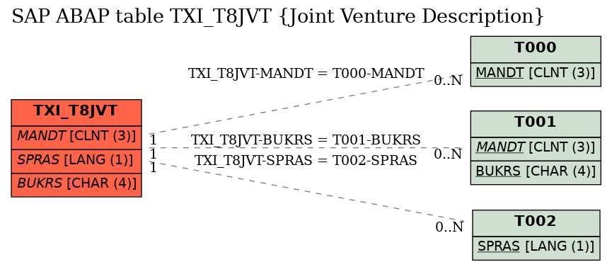E-R Diagram for table TXI_T8JVT (Joint Venture Description)