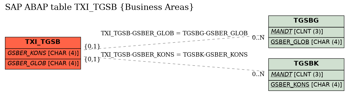 E-R Diagram for table TXI_TGSB (Business Areas)