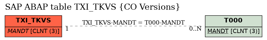 E-R Diagram for table TXI_TKVS (CO Versions)