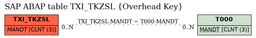 E-R Diagram for table TXI_TKZSL (Overhead Key)