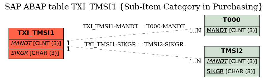E-R Diagram for table TXI_TMSI1 (Sub-Item Category in Purchasing)