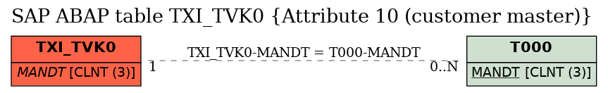 E-R Diagram for table TXI_TVK0 (Attribute 10 (customer master))