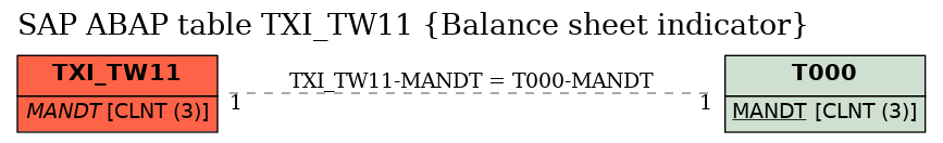 E-R Diagram for table TXI_TW11 (Balance sheet indicator)