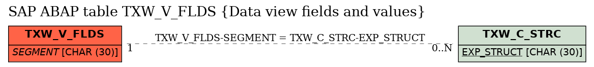 E-R Diagram for table TXW_V_FLDS (Data view fields and values)