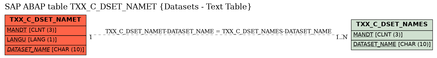 E-R Diagram for table TXX_C_DSET_NAMET (Datasets - Text Table)