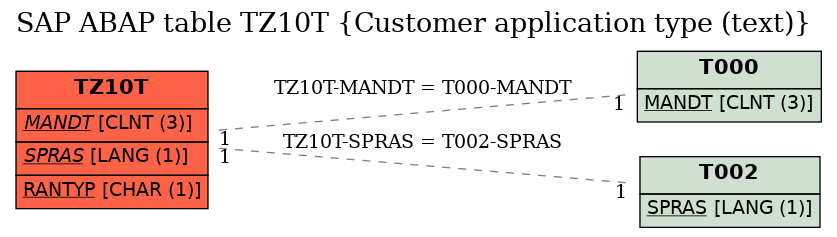 E-R Diagram for table TZ10T (Customer application type (text))