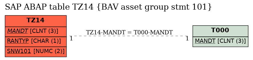 E-R Diagram for table TZ14 (BAV asset group stmt 101)