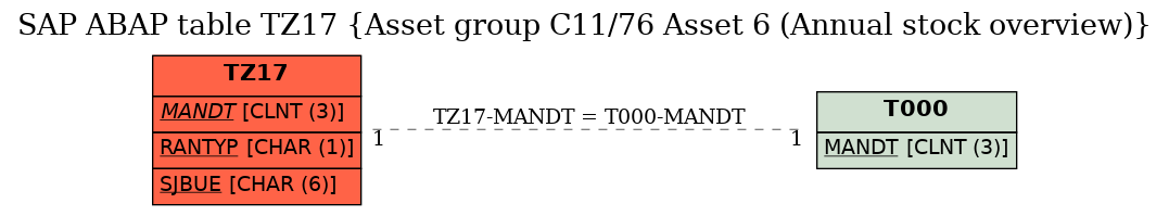 E-R Diagram for table TZ17 (Asset group C11/76 Asset 6 (Annual stock overview))