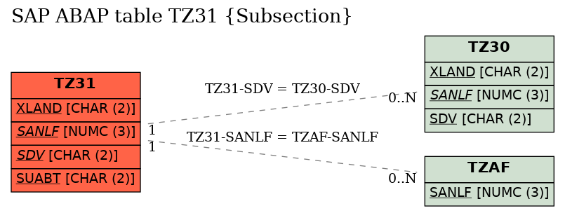 E-R Diagram for table TZ31 (Subsection)