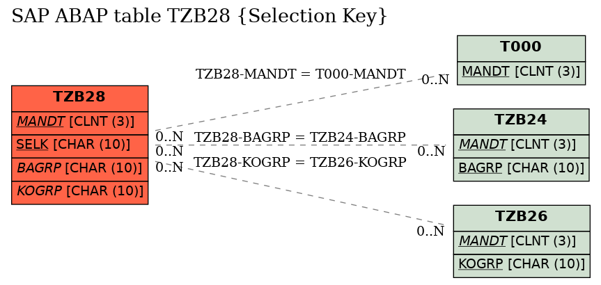 E-R Diagram for table TZB28 (Selection Key)