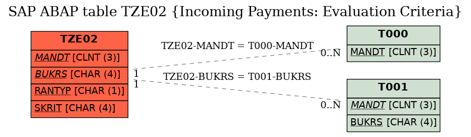 E-R Diagram for table TZE02 (Incoming Payments: Evaluation Criteria)