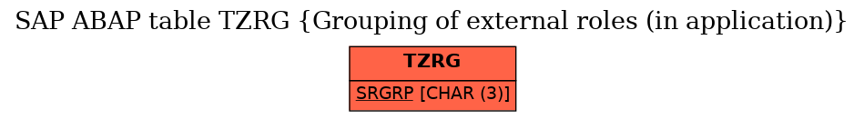 E-R Diagram for table TZRG (Grouping of external roles (in application))