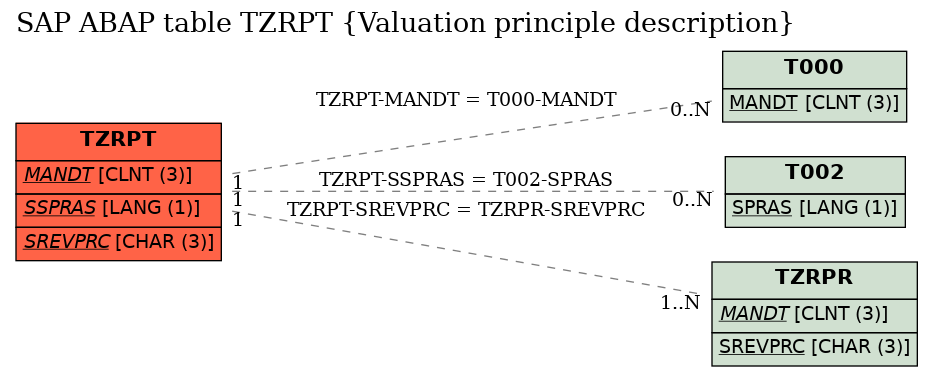E-R Diagram for table TZRPT (Valuation principle description)