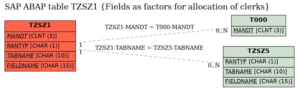 E-R Diagram for table TZSZ1 (Fields as factors for allocation of clerks)