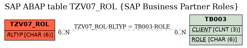 E-R Diagram for table TZV07_ROL (SAP Business Partner Roles)