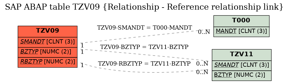 E-R Diagram for table TZV09 (Relationship - Reference relationship link)