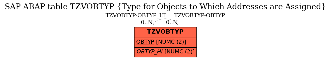 E-R Diagram for table TZVOBTYP (Type for Objects to Which Addresses are Assigned)