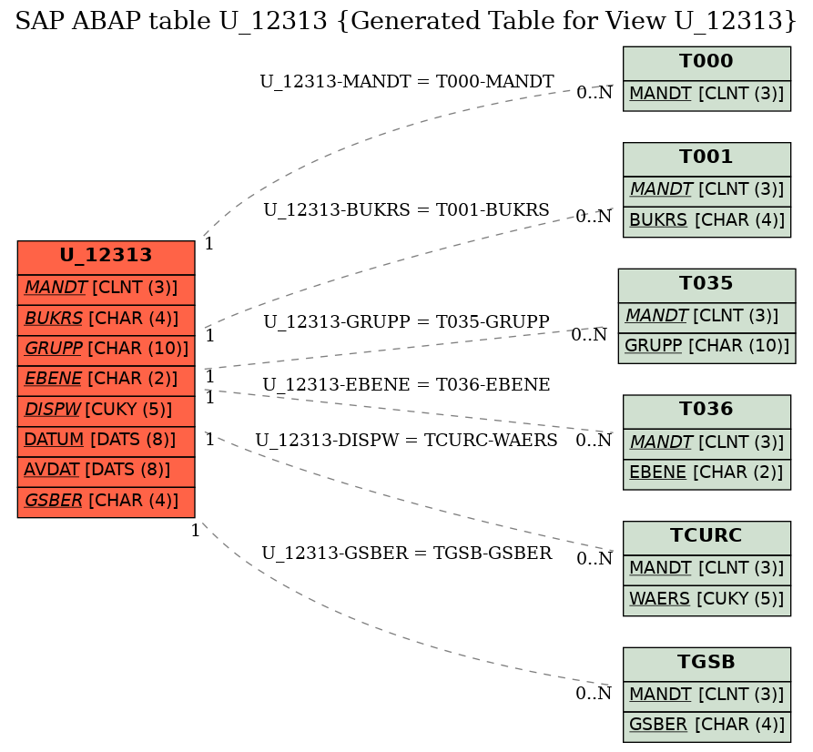 E-R Diagram for table U_12313 (Generated Table for View U_12313)