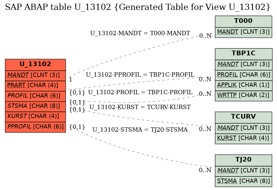 E-R Diagram for table U_13102 (Generated Table for View U_13102)