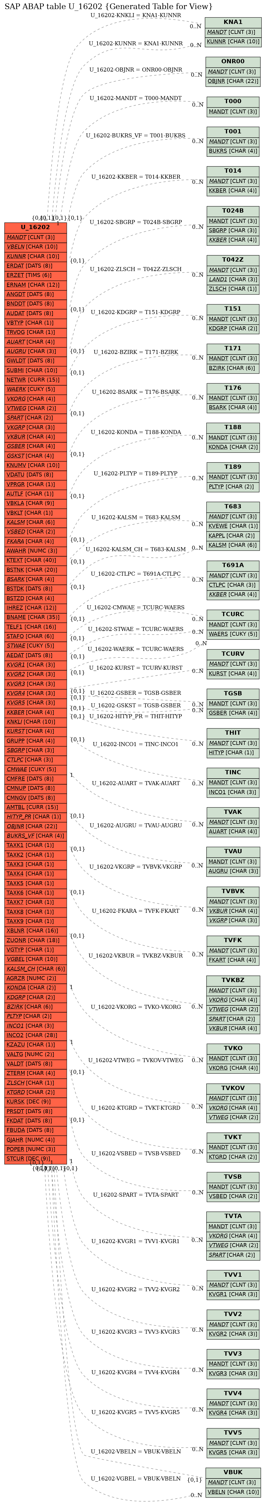 E-R Diagram for table U_16202 (Generated Table for View)