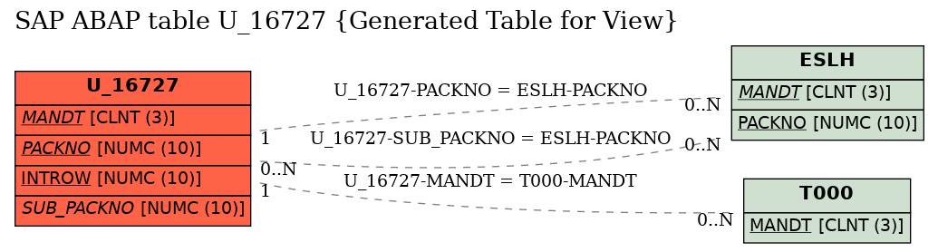 E-R Diagram for table U_16727 (Generated Table for View)