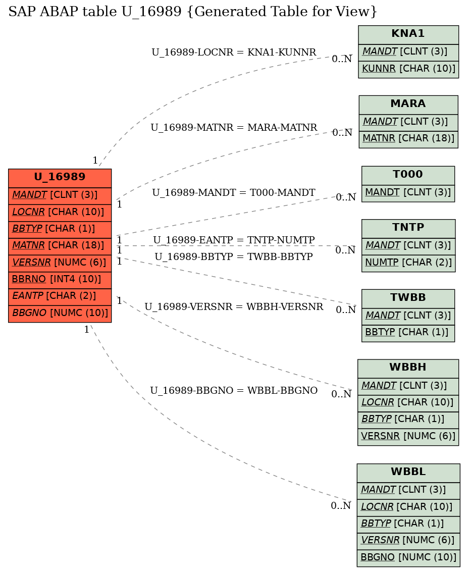 E-R Diagram for table U_16989 (Generated Table for View)