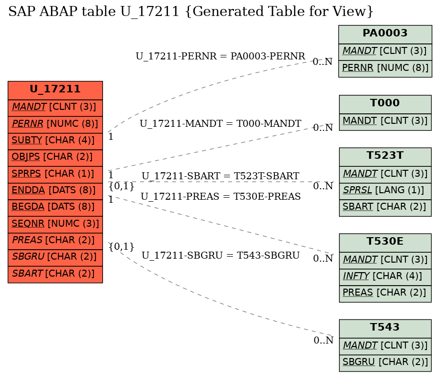 E-R Diagram for table U_17211 (Generated Table for View)