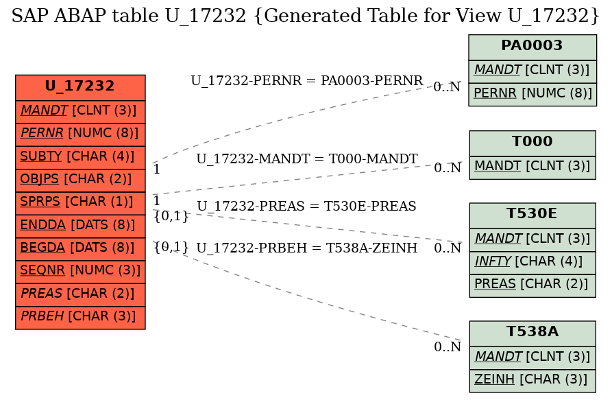 E-R Diagram for table U_17232 (Generated Table for View U_17232)