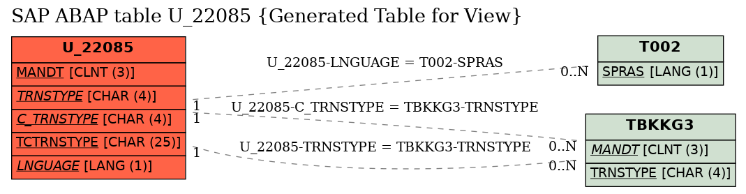 E-R Diagram for table U_22085 (Generated Table for View)