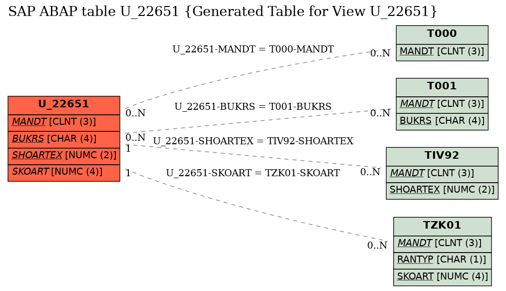 E-R Diagram for table U_22651 (Generated Table for View U_22651)