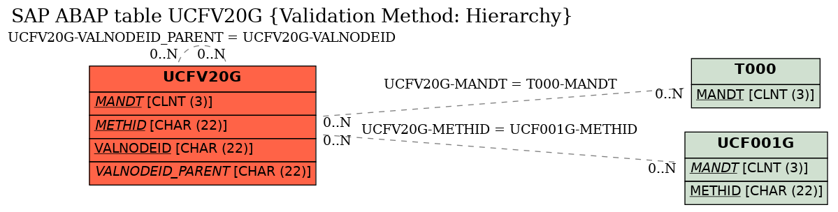 E-R Diagram for table UCFV20G (Validation Method: Hierarchy)