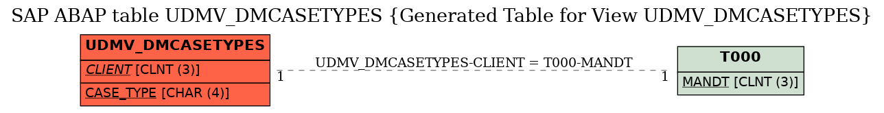 E-R Diagram for table UDMV_DMCASETYPES (Generated Table for View UDMV_DMCASETYPES)