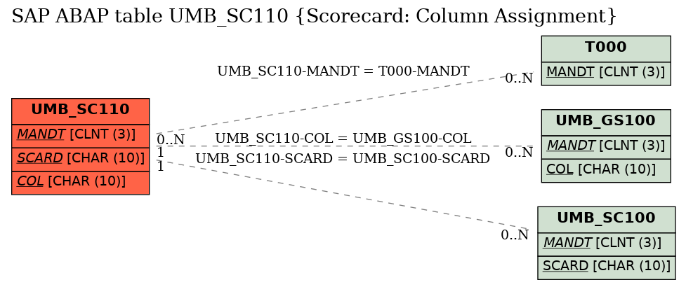 E-R Diagram for table UMB_SC110 (Scorecard: Column Assignment)