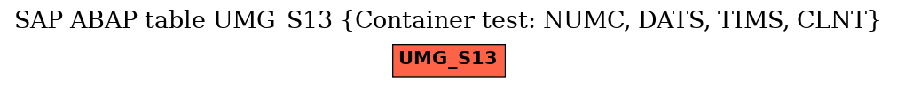 E-R Diagram for table UMG_S13 (Container test: NUMC, DATS, TIMS, CLNT)