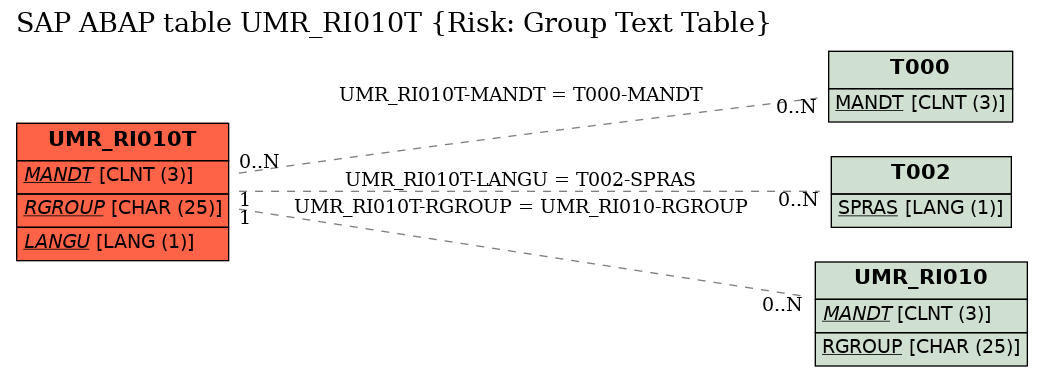 E-R Diagram for table UMR_RI010T (Risk: Group Text Table)