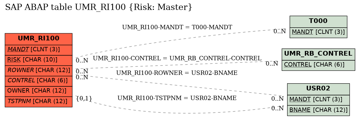 E-R Diagram for table UMR_RI100 (Risk: Master)