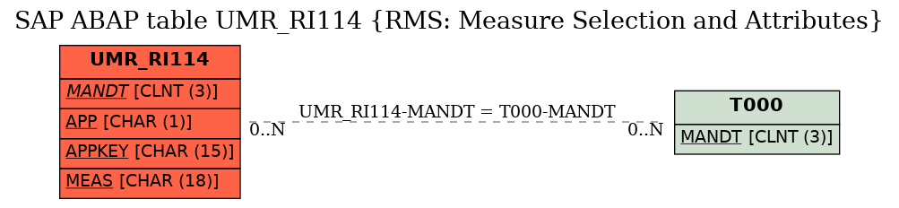 E-R Diagram for table UMR_RI114 (RMS: Measure Selection and Attributes)