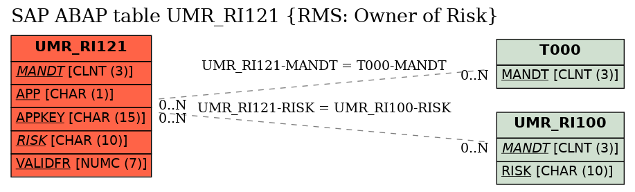 E-R Diagram for table UMR_RI121 (RMS: Owner of Risk)