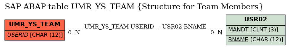 E-R Diagram for table UMR_YS_TEAM (Structure for Team Members)