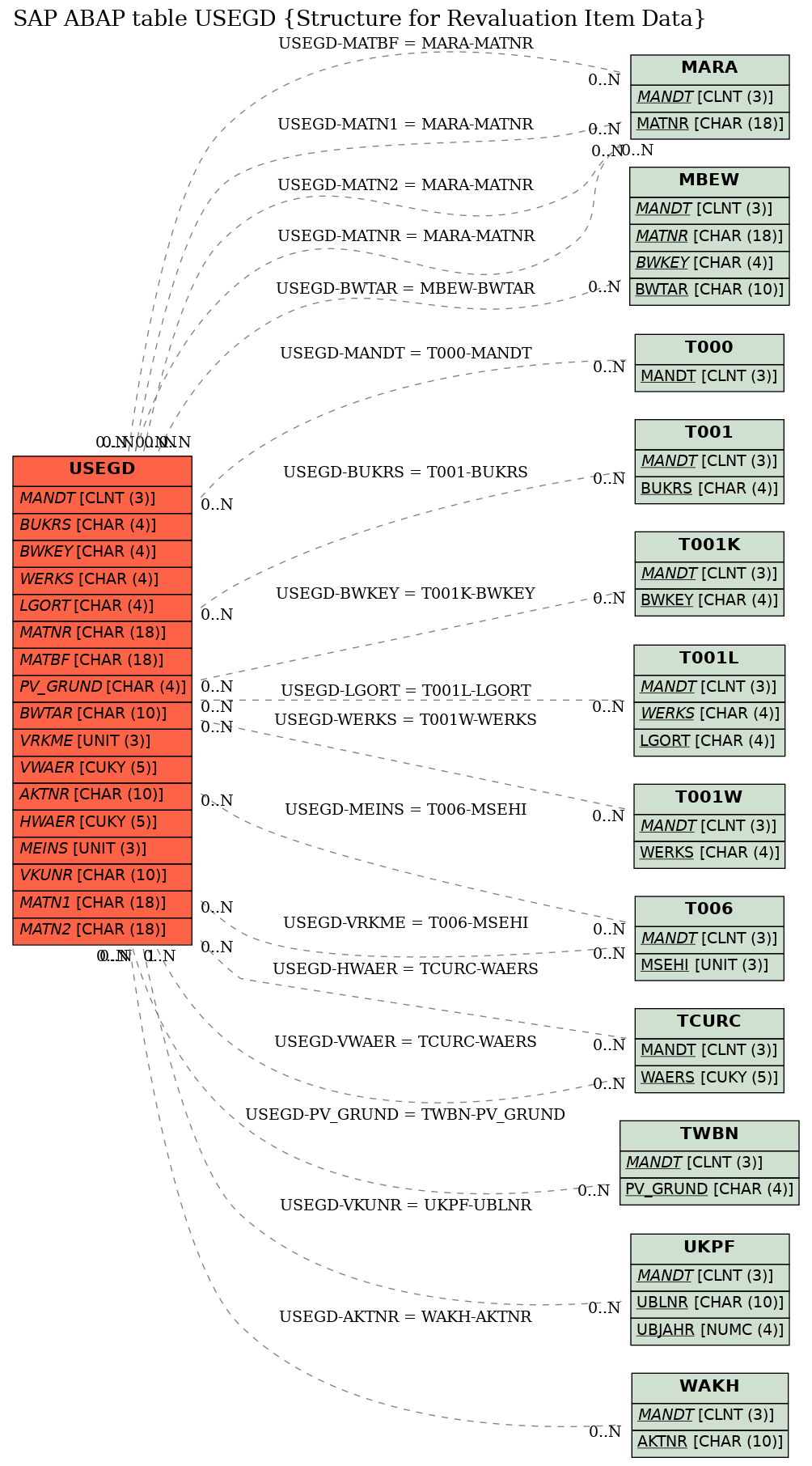 E-R Diagram for table USEGD (Structure for Revaluation Item Data)