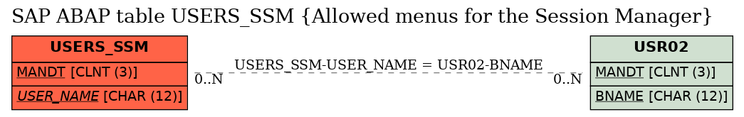 E-R Diagram for table USERS_SSM (Allowed menus for the Session Manager)