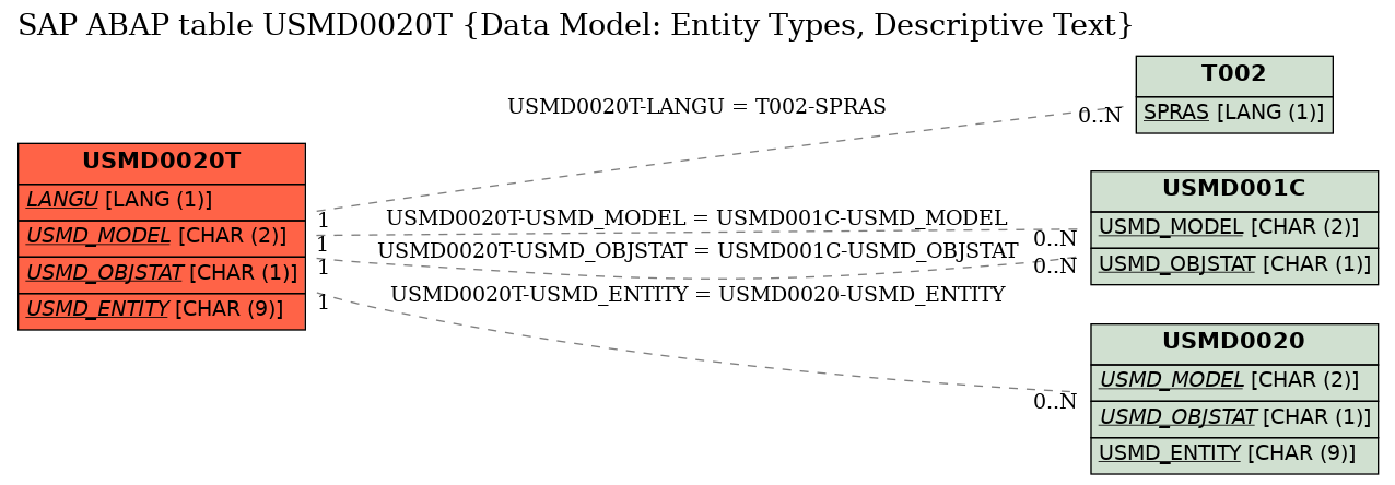 E-R Diagram for table USMD0020T (Data Model: Entity Types, Descriptive Text)